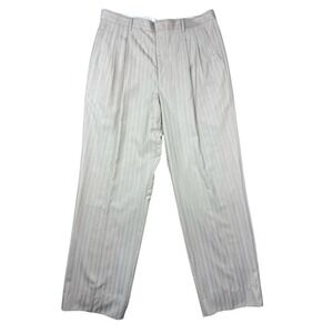 Vinci Men's Dress Pants 36x30 Beige White Stripe Pleated Italian Collection Poly